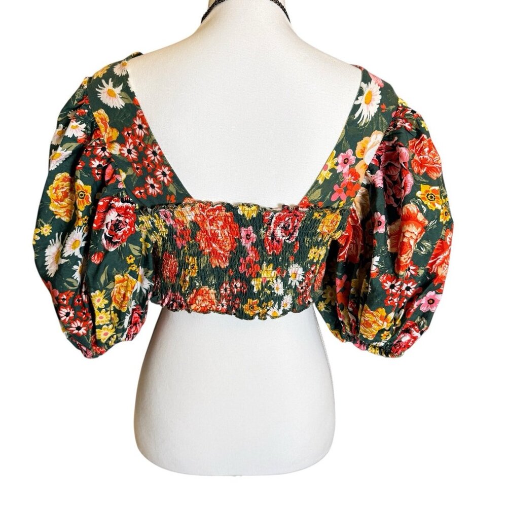 Zara Floral Print Puff Sleeve Crop Top Medium - Picture 4 of 7